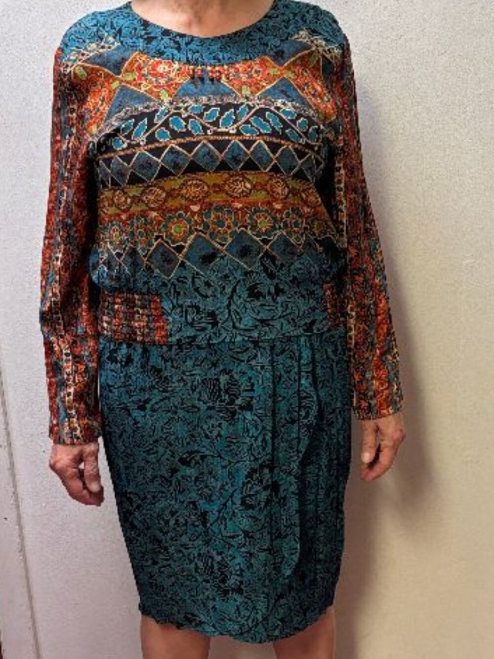 Carole Little Petites Bohemian Long Sleeve top and skirt.